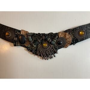 80s Nina Arjani Medium Leatherock Belt Black Blue Gold Leather